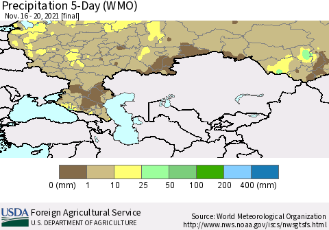 Russian Federation Precipitation 5-Day (WMO) Thematic Map For 11/16/2021 - 11/20/2021