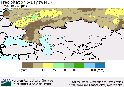Russian Federation Precipitation 5-Day (WMO) Thematic Map For 12/6/2021 - 12/10/2021