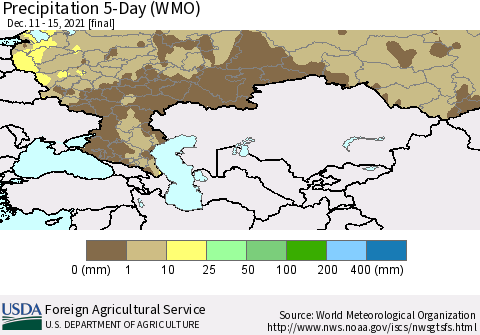 Russian Federation Precipitation 5-Day (WMO) Thematic Map For 12/11/2021 - 12/15/2021