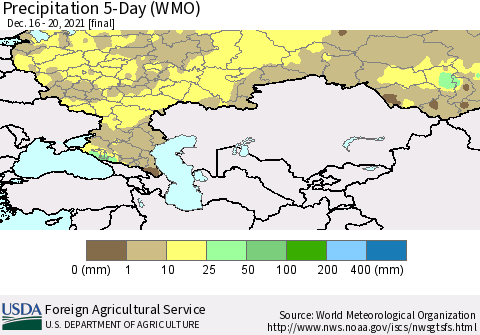 Russian Federation Precipitation 5-Day (WMO) Thematic Map For 12/16/2021 - 12/20/2021
