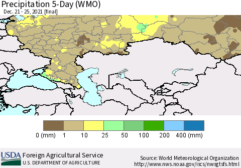 Russian Federation Precipitation 5-Day (WMO) Thematic Map For 12/21/2021 - 12/25/2021