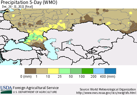 Russian Federation Precipitation 5-Day (WMO) Thematic Map For 12/26/2021 - 12/31/2021
