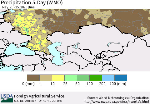 Russian Federation Precipitation 5-Day (WMO) Thematic Map For 5/21/2023 - 5/25/2023