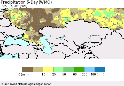 Russian Federation Precipitation 5-Day (WMO) Thematic Map For 9/1/2023 - 9/5/2023