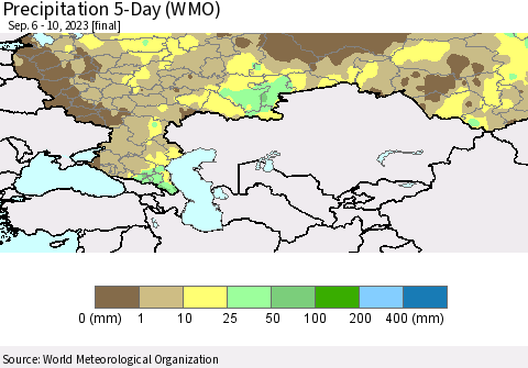 Russian Federation Precipitation 5-Day (WMO) Thematic Map For 9/6/2023 - 9/10/2023