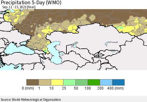 Russian Federation Precipitation 5-Day (WMO) Thematic Map For 9/11/2023 - 9/15/2023