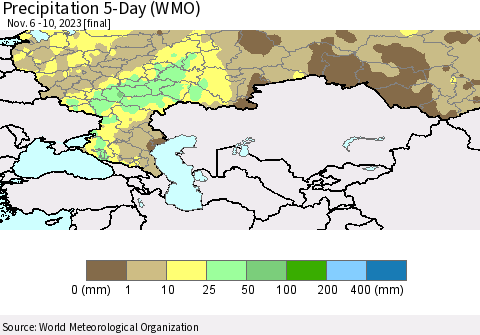 Russian Federation Precipitation 5-Day (WMO) Thematic Map For 11/6/2023 - 11/10/2023
