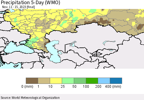Russian Federation Precipitation 5-Day (WMO) Thematic Map For 11/11/2023 - 11/15/2023