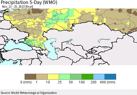 Russian Federation Precipitation 5-Day (WMO) Thematic Map For 11/21/2023 - 11/25/2023