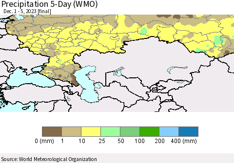 Russian Federation Precipitation 5-Day (WMO) Thematic Map For 12/1/2023 - 12/5/2023