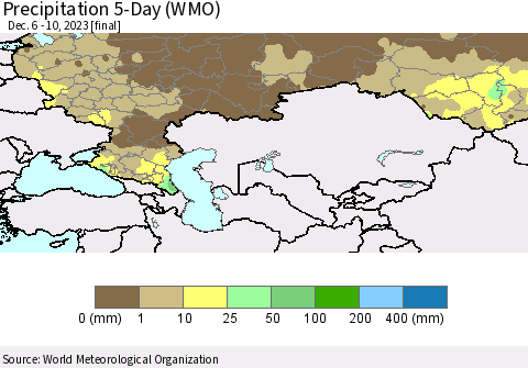 Russian Federation Precipitation 5-Day (WMO) Thematic Map For 12/6/2023 - 12/10/2023