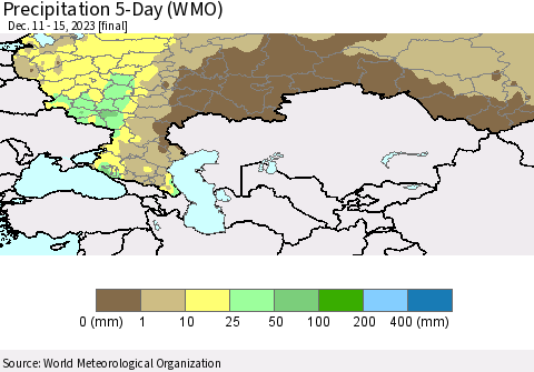 Russian Federation Precipitation 5-Day (WMO) Thematic Map For 12/11/2023 - 12/15/2023
