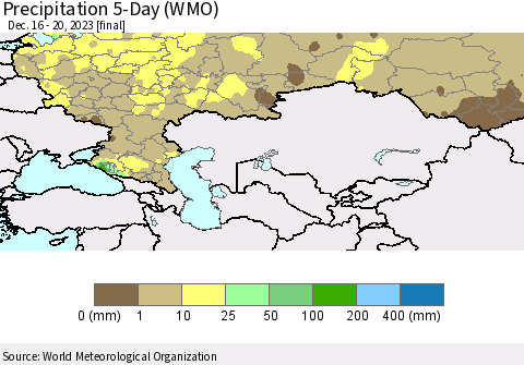 Russian Federation Precipitation 5-Day (WMO) Thematic Map For 12/16/2023 - 12/20/2023