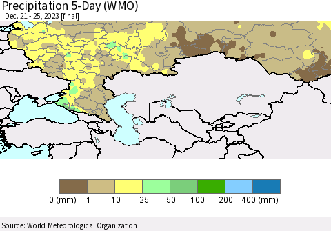 Russian Federation Precipitation 5-Day (WMO) Thematic Map For 12/21/2023 - 12/25/2023