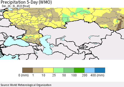 Russian Federation Precipitation 5-Day (WMO) Thematic Map For 12/26/2023 - 12/31/2023