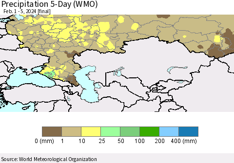 Russian Federation Precipitation 5-Day (WMO) Thematic Map For 2/1/2024 - 2/5/2024