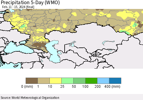 Russian Federation Precipitation 5-Day (WMO) Thematic Map For 2/11/2024 - 2/15/2024