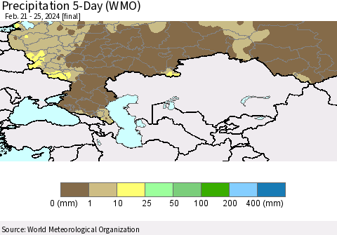 Russian Federation Precipitation 5-Day (WMO) Thematic Map For 2/21/2024 - 2/25/2024