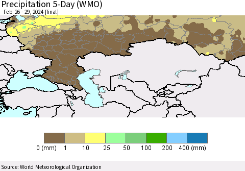 Russian Federation Precipitation 5-Day (WMO) Thematic Map For 2/26/2024 - 2/29/2024