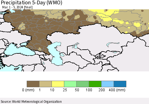 Russian Federation Precipitation 5-Day (WMO) Thematic Map For 3/1/2024 - 3/5/2024