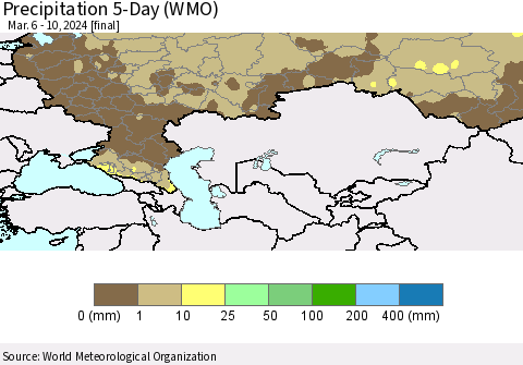 Russian Federation Precipitation 5-Day (WMO) Thematic Map For 3/6/2024 - 3/10/2024