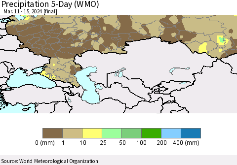 Russian Federation Precipitation 5-Day (WMO) Thematic Map For 3/11/2024 - 3/15/2024