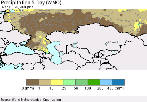 Russian Federation Precipitation 5-Day (WMO) Thematic Map For 3/16/2024 - 3/20/2024