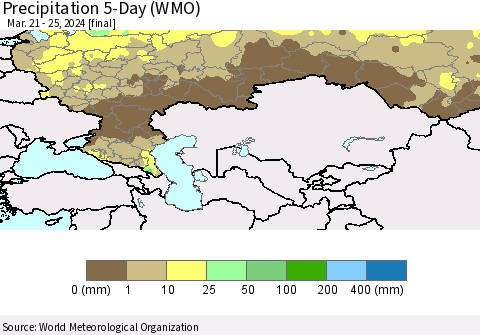 Russian Federation Precipitation 5-Day (WMO) Thematic Map For 3/21/2024 - 3/25/2024