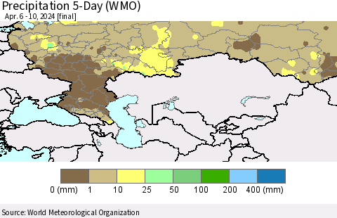 Russian Federation Precipitation 5-Day (WMO) Thematic Map For 4/6/2024 - 4/10/2024