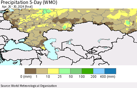 Russian Federation Precipitation 5-Day (WMO) Thematic Map For 4/26/2024 - 4/30/2024