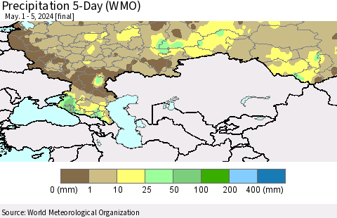 Russian Federation Precipitation 5-Day (WMO) Thematic Map For 5/1/2024 - 5/5/2024
