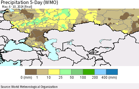 Russian Federation Precipitation 5-Day (WMO) Thematic Map For 5/6/2024 - 5/10/2024