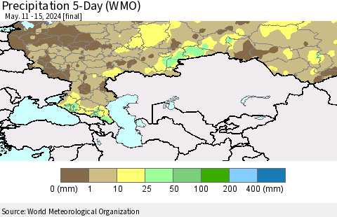 Russian Federation Precipitation 5-Day (WMO) Thematic Map For 5/11/2024 - 5/15/2024