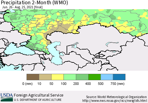 Russian Federation Precipitation 2-Month (WMO) Thematic Map For 6/26/2021 - 8/25/2021