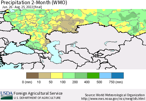 Russian Federation Precipitation 2-Month (WMO) Thematic Map For 6/26/2022 - 8/25/2022
