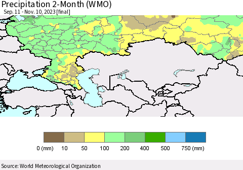 Russian Federation Precipitation 2-Month (WMO) Thematic Map For 9/11/2023 - 11/10/2023