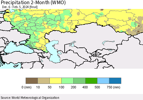 Russian Federation Precipitation 2-Month (WMO) Thematic Map For 12/6/2023 - 2/5/2024