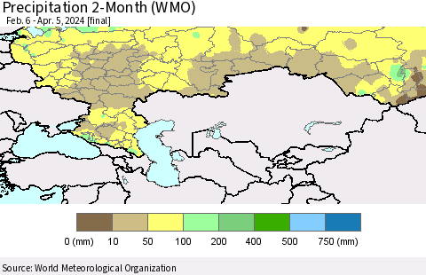 Russian Federation Precipitation 2-Month (WMO) Thematic Map For 2/6/2024 - 4/5/2024