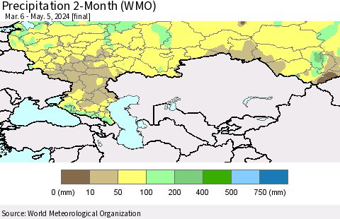 Russian Federation Precipitation 2-Month (WMO) Thematic Map For 3/6/2024 - 5/5/2024