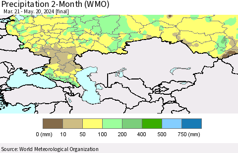 Russian Federation Precipitation 2-Month (WMO) Thematic Map For 3/21/2024 - 5/20/2024