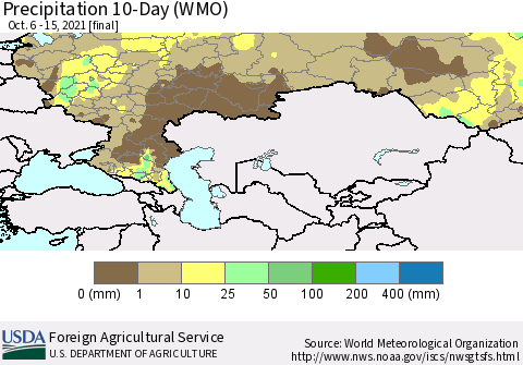 Russian Federation Precipitation 10-Day (WMO) Thematic Map For 10/6/2021 - 10/15/2021