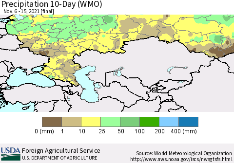 Russian Federation Precipitation 10-Day (WMO) Thematic Map For 11/6/2021 - 11/15/2021