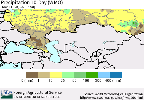 Russian Federation Precipitation 10-Day (WMO) Thematic Map For 11/11/2021 - 11/20/2021