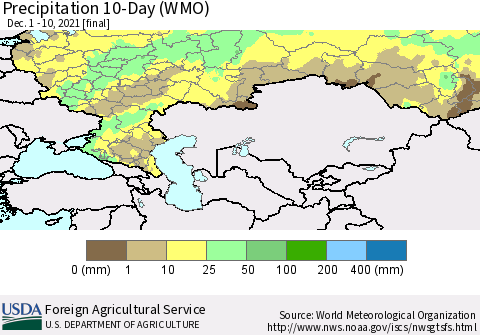 Russian Federation Precipitation 10-Day (WMO) Thematic Map For 12/1/2021 - 12/10/2021