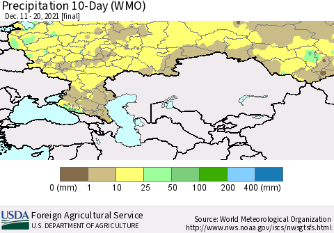 Russian Federation Precipitation 10-Day (WMO) Thematic Map For 12/11/2021 - 12/20/2021
