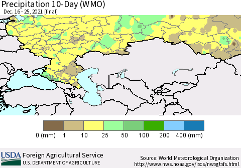Russian Federation Precipitation 10-Day (WMO) Thematic Map For 12/16/2021 - 12/25/2021