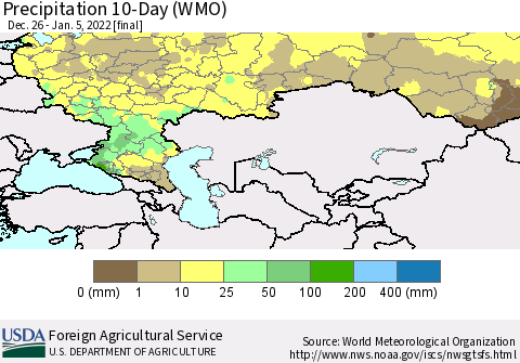 Russian Federation Precipitation 10-Day (WMO) Thematic Map For 12/26/2021 - 1/5/2022