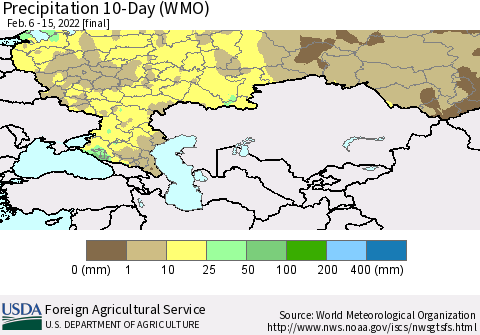 Russian Federation Precipitation 10-Day (WMO) Thematic Map For 2/6/2022 - 2/15/2022