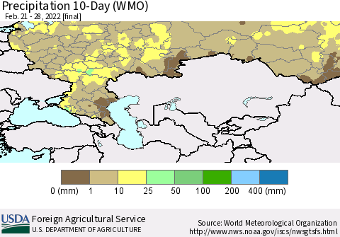 Russian Federation Precipitation 10-Day (WMO) Thematic Map For 2/21/2022 - 2/28/2022