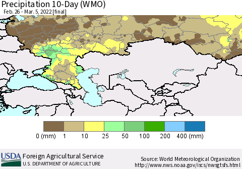 Russian Federation Precipitation 10-Day (WMO) Thematic Map For 2/26/2022 - 3/5/2022